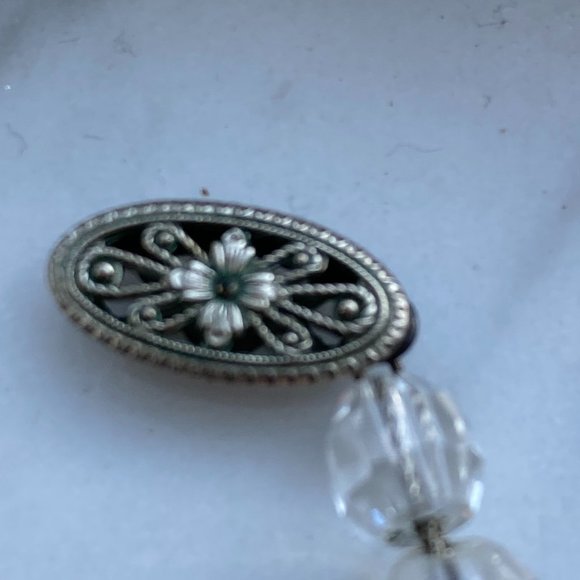 Hollywood Regency Faceted Crystal Graduated White Gold Filled Art Deco Necklace - Picture 5 of 10